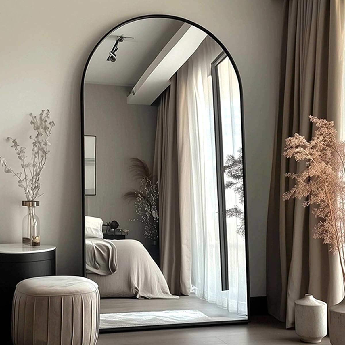 ITSRG Floor Mirror, Full Length Mirror with Stand, Arched Wall Mirror, Gold Floor Mirror Freestanding, Wall Mounted Mirror for Bedroom Living Room, Gold
