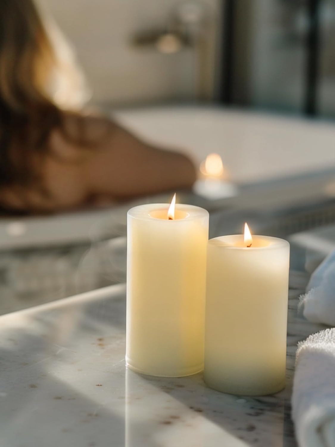 Ashlux 3x4 Inch White Pillar Candles, Set of 3 Wax, 56 Hours Long Burning, Unscented and Dripless Pillar Candles Bulk for Christmas Lights, Wedding, Parties, Spas, Home Decorative