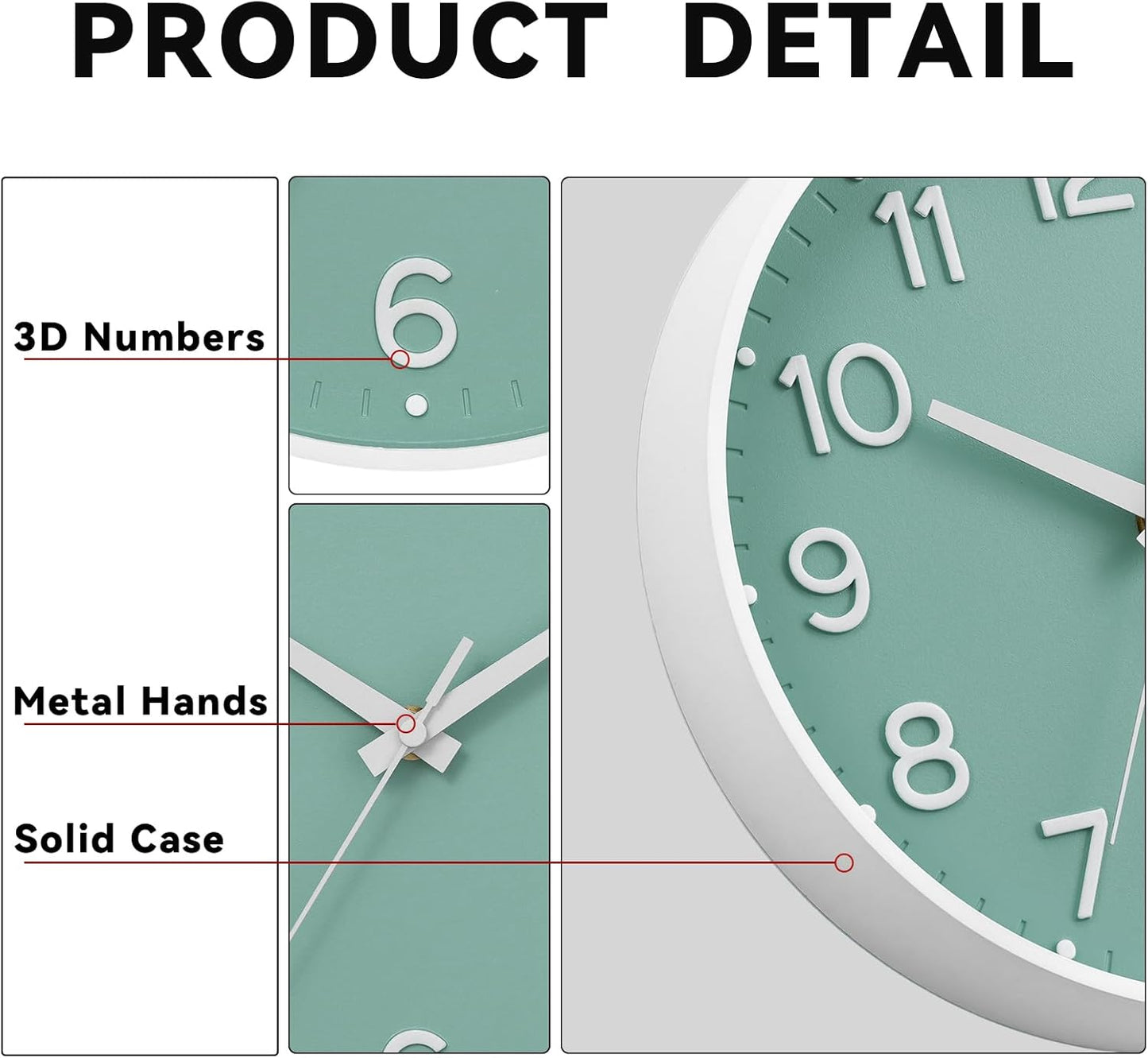 Roymnie Wall Clock Green, Silent Wall Clocks Battery Operated 8 Inch-Modern Non Ticking Analog Clock Decorative for Kitchen Office Bathroom Bedroom(Gold)