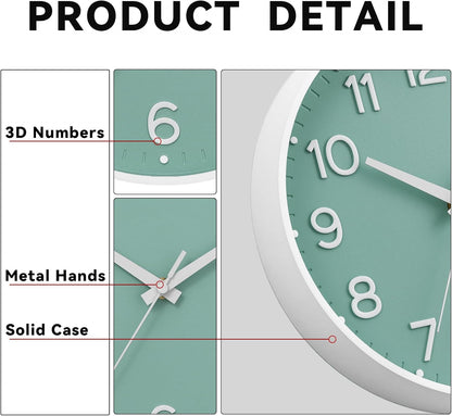 Roymnie Wall Clock Green, Silent Wall Clocks Battery Operated 8 Inch-Modern Non Ticking Analog Clock Decorative for Kitchen Office Bathroom Bedroom(Gold)