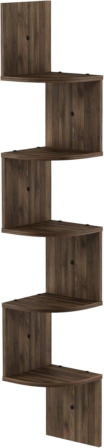 Furinno Rossi 5-Tier Wall Mount Floating Radial Corner Shelf, White
