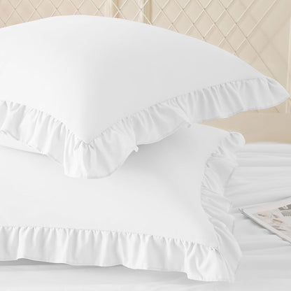 KKJIAF Ruffle Pillow Cases 26x26 Inches, White Square Ruffled Pillow Covers Set of 2, Microfiber Wrinkle Resistant Pillow Shams with Envelope Closure for Sofa Bed Living Room