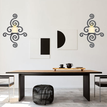 OYEFLY 2 Pcs Metal Wall Candle Sconces,Black Elegant Swirling Wall Decorations (Black)