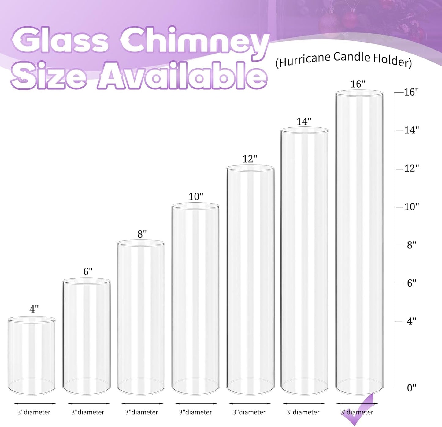 24 PCS Hurricane Candle Holder, 2.5" W x 14" H Open Ended Glass Candle Cylinder Sleeve, Clear Glass Cylinder Candle Holder, Open Flame Candle Chimney Tube Cover, Bottomless Cylindrical Glass