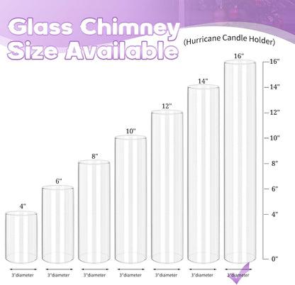 24 PCS Hurricane Candle Holder, 2.5" W x 14" H Open Ended Glass Candle Cylinder Sleeve, Clear Glass Cylinder Candle Holder, Open Flame Candle Chimney Tube Cover, Bottomless Cylindrical Glass