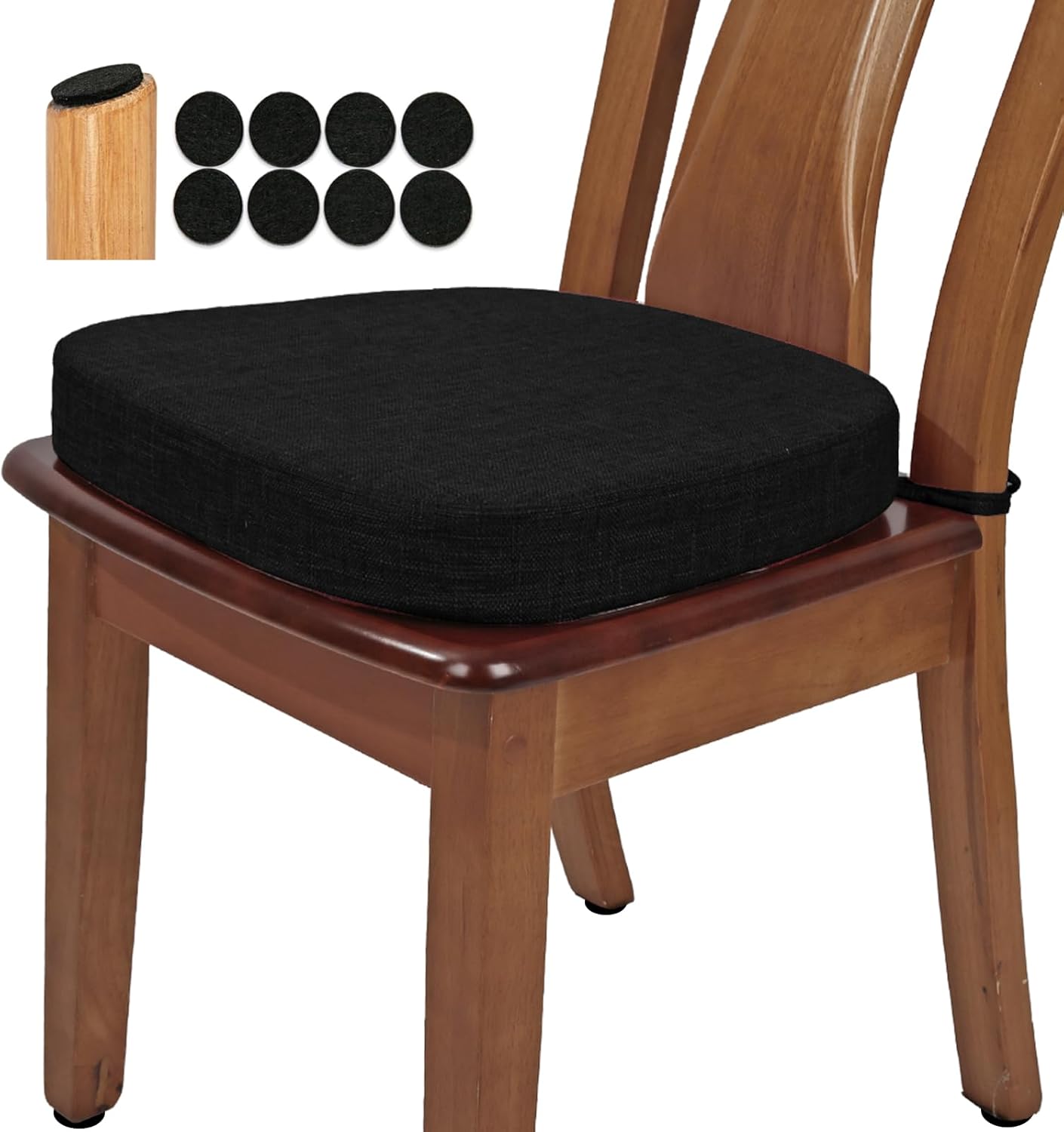 BUYUE Thickened 2.5" Friendly Woven Fabric Dining Chair Cushion, U-Shape High Density Foam Comfortable Chair Pad for Kitchen, Slip Resistant Indoor Seat Cushion (1 Piece, Dark Gray)