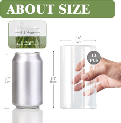 12Pcs Glass Cylinder vases for Centerpieces, 6 Inches Clear Ribbed Bud Vases for Wedding Decorations,Floral Vase Bulk Flower vases,Tall Glass Hurricane Candle Holder for Table Shelf, Party(Ribbed)