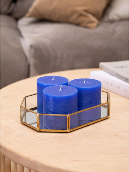 CANDWAX 3x4 inch Pillar Candles Set of 3 – Unscented Dripless Rustic Dark Blue Candles for Room Decor, Weddings, Centerpieces