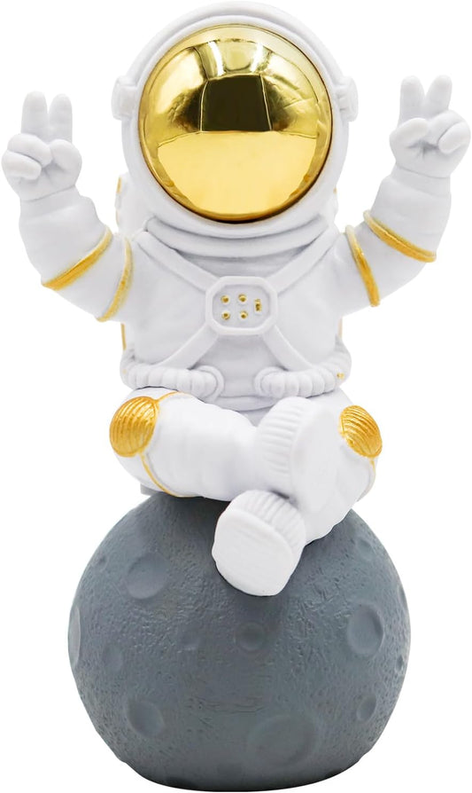 Astronaut Statue Decor, Resin Spaceman Figurine Decorations, Cute Mini Space Figure Ornament, Abstract Aesthetic Decorative Sculpture for Home Office Desk Shelf Tabletop - 2.9 Inch