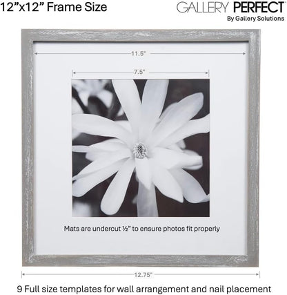 Gallery Perfect 12x12 Picture Frames, 9 Piece Set with Real Glass Cover for 8x8 Photos With Mat, Picture Frames Collage Wall Decor for Gallery Wall, Home Decor, Black