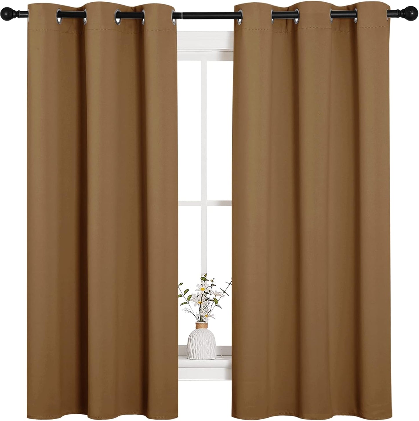 NICETOWN Halloween Pitch Black Solid Thermal Insulated Grommet Blackout Curtains/Drapes for Bedroom Window (2 Panels, 42 inches Wide by 63 inches Long, Black) - Colors A