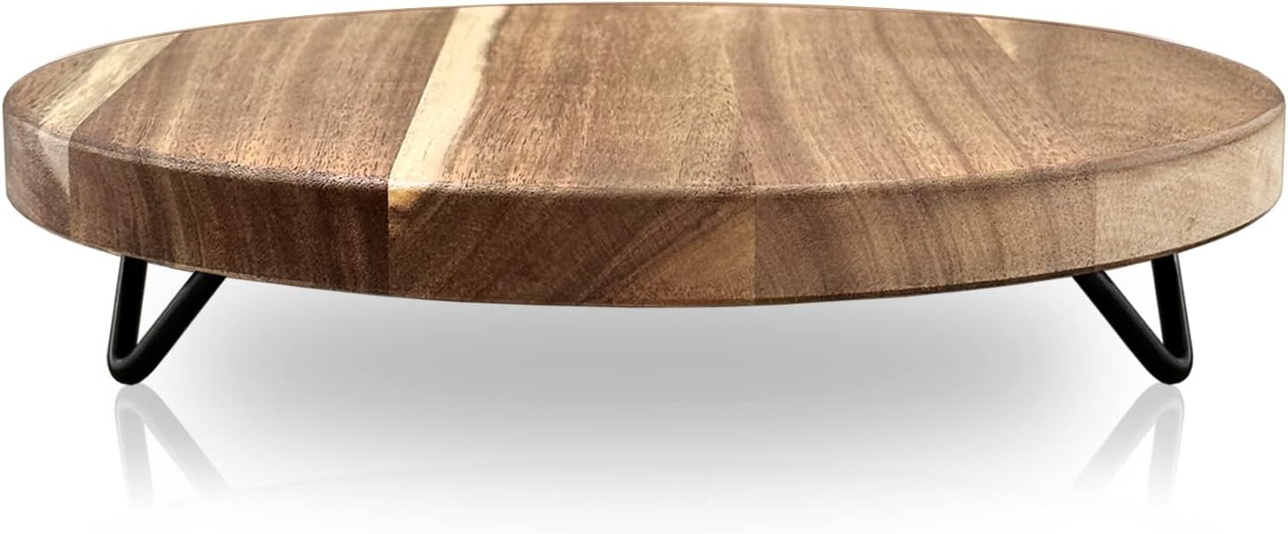WILDMOS Decorative Round Wood Riser for Display,Pedestal Tray for Home or Kitchen and Bathroom Countertop Organizer,Farmhouse Kitchen Counter Decor Tray. (10-inch)