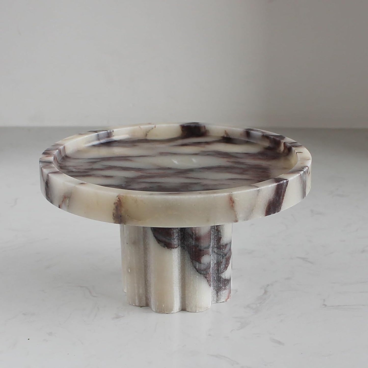 Natural Travertine Tray with Leg, Round 7.1" Vanity Decorative Tray for Countertop Organizer, Catchall Tray for Perfume, Candles, Jewelry Dish