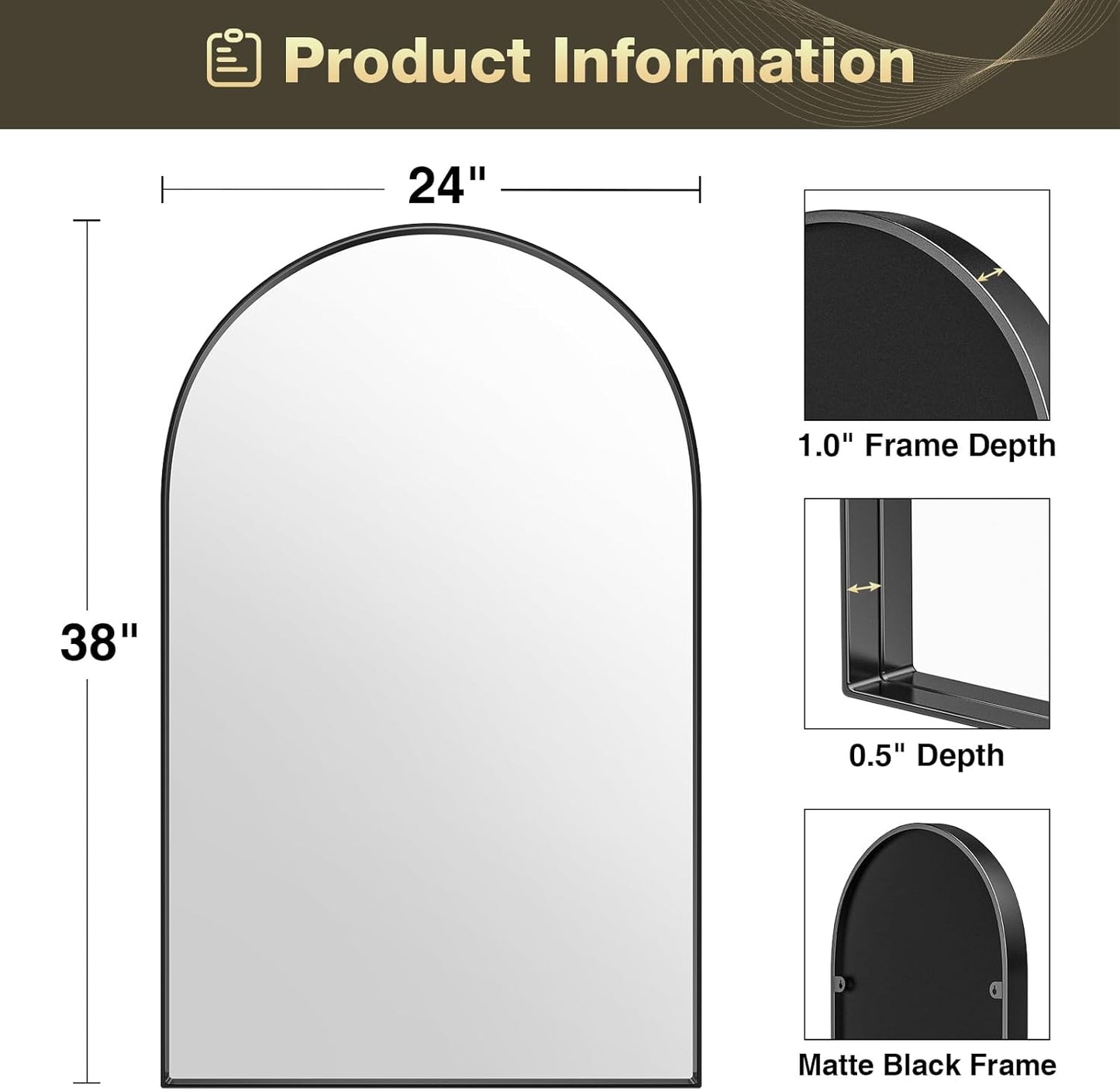Brightify Arched Mirror, Arched Wall Mirror, 24 x 32 Inch Silver Arch Mirror, Metal Frame Silver Bathroom Mirror, Arched Top Bathroom Vanity Mirror for Living Room Bedroom Mantel Entryway Hallways