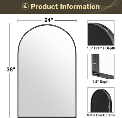 Brightify Arched Mirror, Arched Wall Mirror, 24 x 32 Inch Silver Arch Mirror, Metal Frame Silver Bathroom Mirror, Arched Top Bathroom Vanity Mirror for Living Room Bedroom Mantel Entryway Hallways