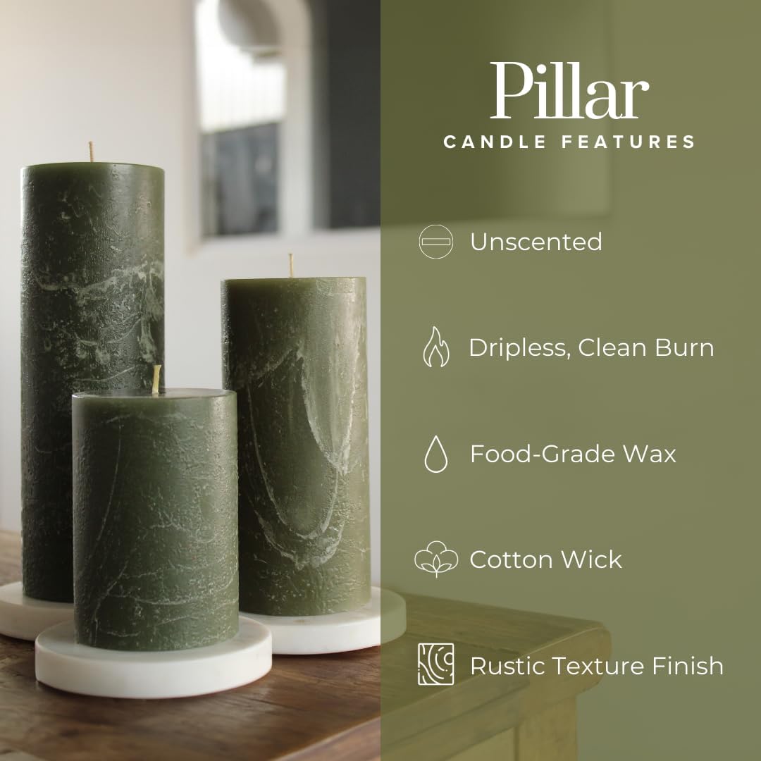 Simply Soson 3x6 inch Ivory Pillar Candles Set of 3, Rustic Texture, Unscented Ivory Candles, Dripless Candles, 3 inch Pillar Candles Ideal as Wedding, Parties, Spas, Dinner, Home Decoration, Church