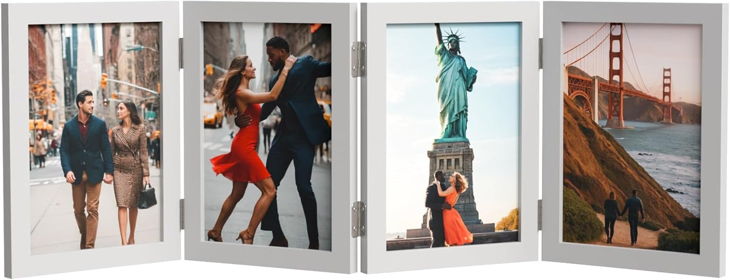 WARM&LOVE 6 Picture Frame, 4x6 & 4x4 Six Folding Hinged Photo Frames, Rustic Wood Desk Family Photo Collage Stand Vertical on Tabletop for Birthday Family Lover Gift (Black)