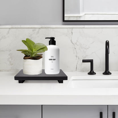 Renawe Farmhouse Bathroom Counter Tray Wood Display Pedesta Stand Kitchen Countertop Trays Decorative Wooden Riser Dish Soap Dispenser Holder for Bathroom Sink Accessories Kitchen Decor Vanity Tray