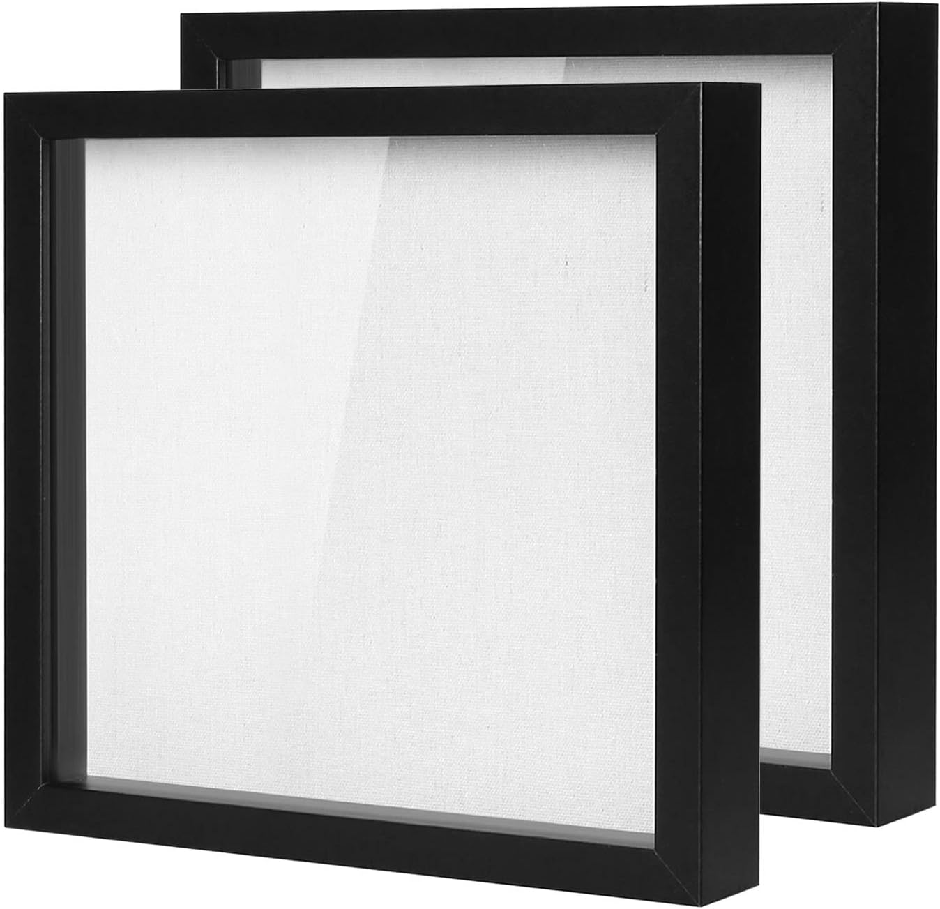 Muzilife 8x8 Shadow Box Picture Frame with Linen Board - Deep Wood & Glass Display Case Ready to Hang Memory Box Baby Sports Memorabilia, Pins, Awards, Medals, Wedding, Tickets and Photos (Black)