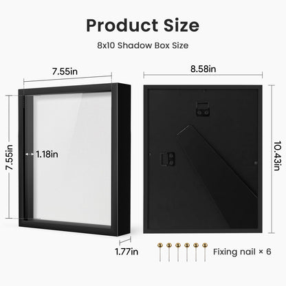 8x10 Shadow Box Frame | Soft Linen Back & Push Pins Included, Polystyrene Glass Memory Display Case for Flowers, Tickets & Cherished 3D Items, Black