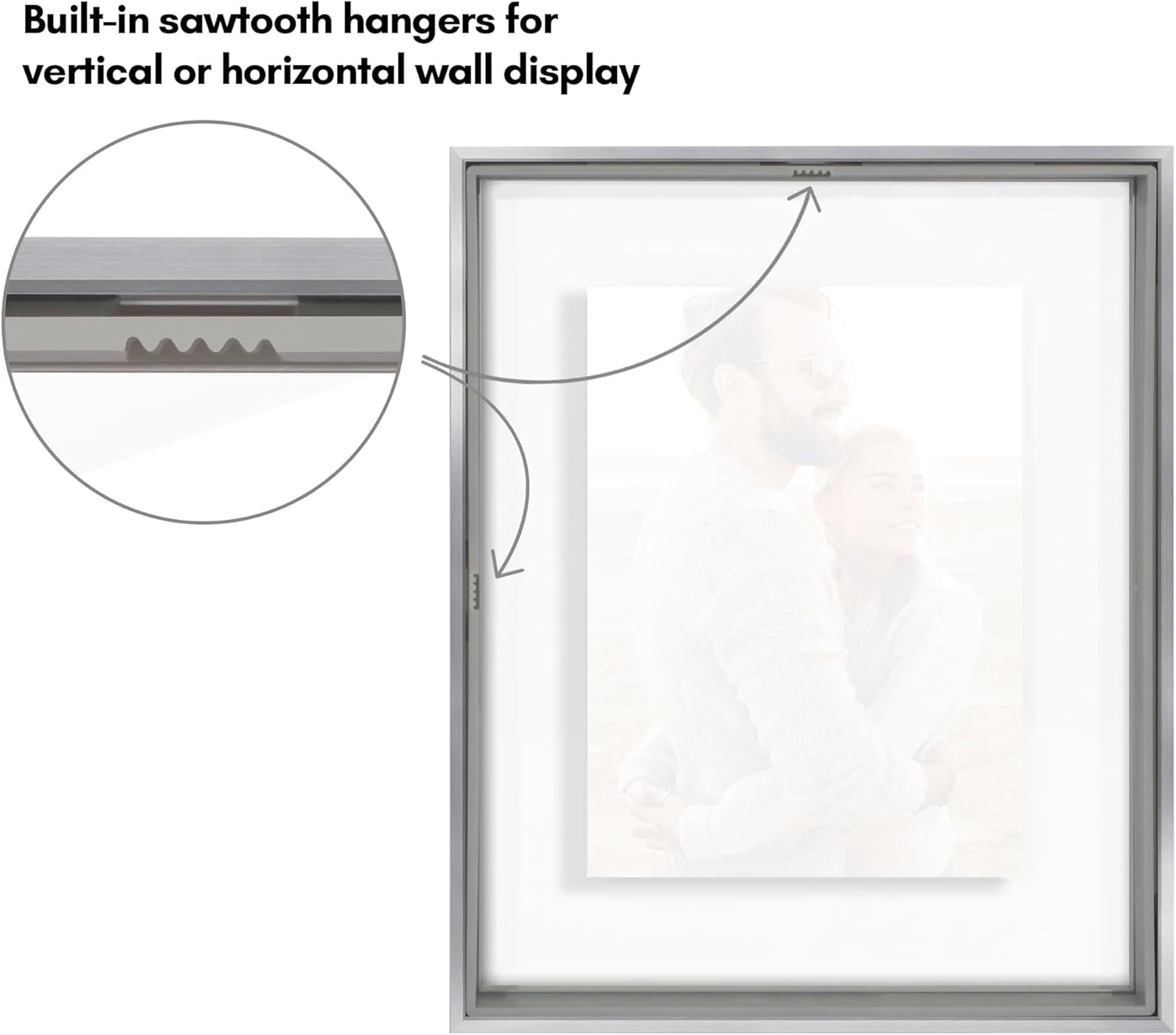 Americanflat Aluminum 11x14 Floating Picture Frame with Shatter-Resistant Glass - Use as 8x10 Picture Frame or Display 11x14 Photo - Signature Float Collection - Photo Frames for Wall Display - Black