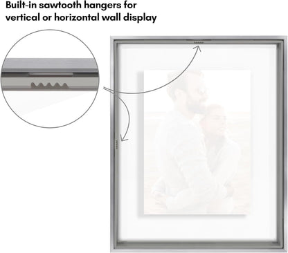 Americanflat Aluminum 11x14 Floating Picture Frame with Shatter-Resistant Glass - Use as 8x10 Picture Frame or Display 11x14 Photo - Signature Float Collection - Photo Frames for Wall Display - Black
