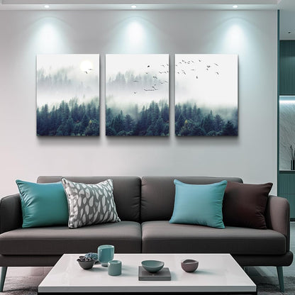 MHARTK66 Wall Art for Living Room Modern Wall Decor for Bedroom Office Decor Abstract Mountain Forest Landscapes Ink Painting 3 Piece Framed Canvas Art Prints Ready to Hang Wall Pictures Home Decor
