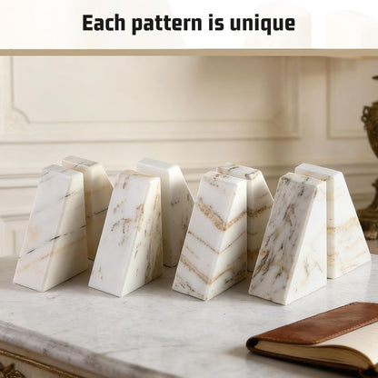 Karibiber Travertine Bookends for Heavy Books, Marble Decorative Bookends for Shelves, Heavy-Duty Stone Book Ends for Hardback Book & Cookbooks, Unique Book Stopper & Holder, Travertino Italy