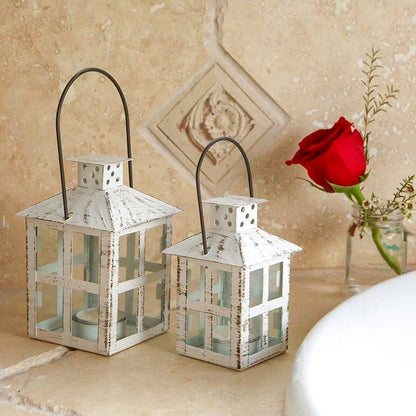 Kate Aspen Rustic Farmhouse Decor White Candle Holder Lantern Decorative (5 Inch), Wedding Decoration, Centerpiece Table Decorations, Home Decor, Shelf Decor, Fireplace Lantern