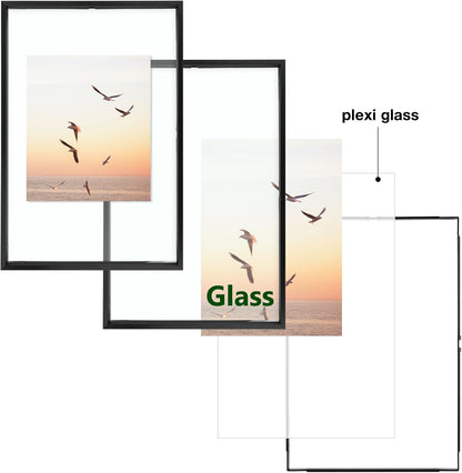 Frametory, Floating Picture Frame 12x16 - Black Aluminum Metal Photo Frame - Real Glass of Front - for Wall Mount Display