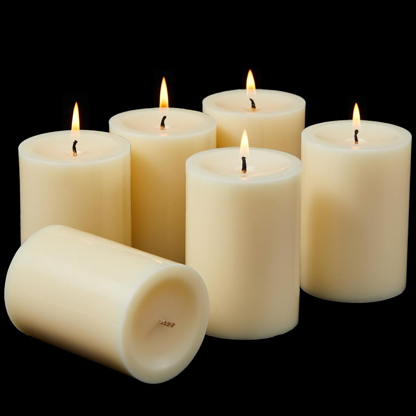 Ashlux 3x4 Inch White Pillar Candles, Set of 3 Wax, 56 Hours Long Burning, Unscented and Dripless Pillar Candles Bulk for Christmas Lights, Wedding, Parties, Spas, Home Decorative