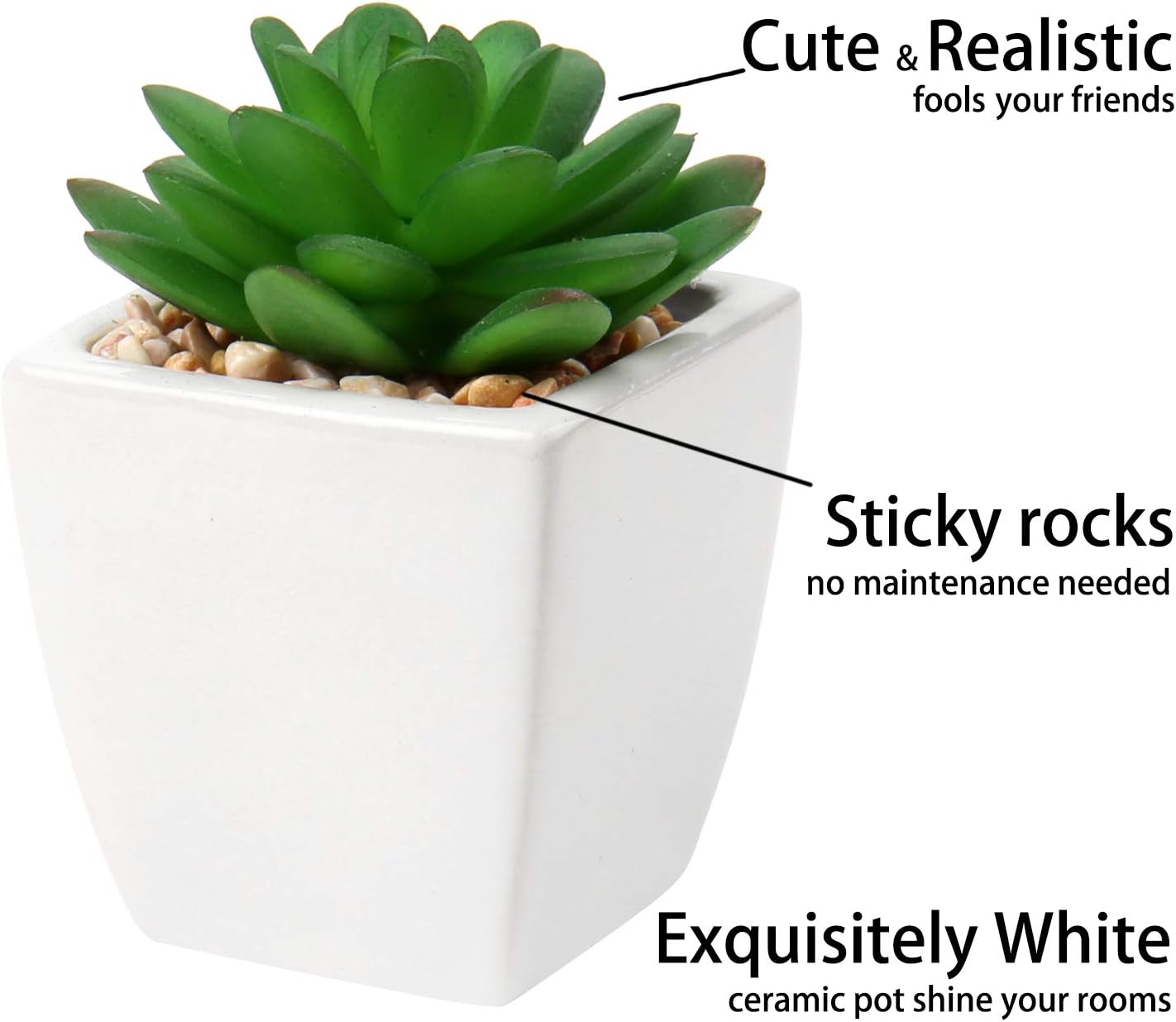 Briful Mini Fake Plants 4 Packs Succuletns Artificial Potted Plants in Cube Glass Vase Faux Succulents for Bathroom Living Room Kitchen Shelf Table Decor