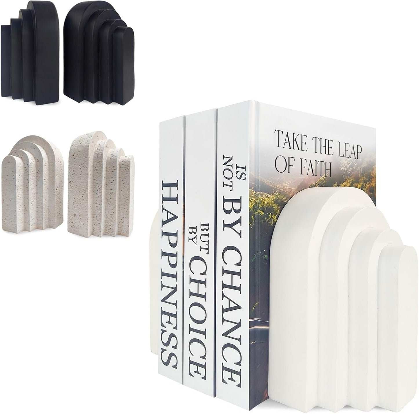 Heavy Duty Book Ends for Shelves, Decorative Book Stopper for Shelves, Resin Decor Bookends for Heavy Books, Modern Home Decor Aesthetic Bookend Aesthetically Pleasing Layered Arch Design, Set of 2