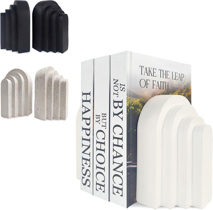 Heavy Duty Book Ends for Shelves, Decorative Book Stopper for Shelves, Resin Decor Bookends for Heavy Books, Modern Home Decor Aesthetic Bookend Aesthetically Pleasing Layered Arch Design, Set of 2
