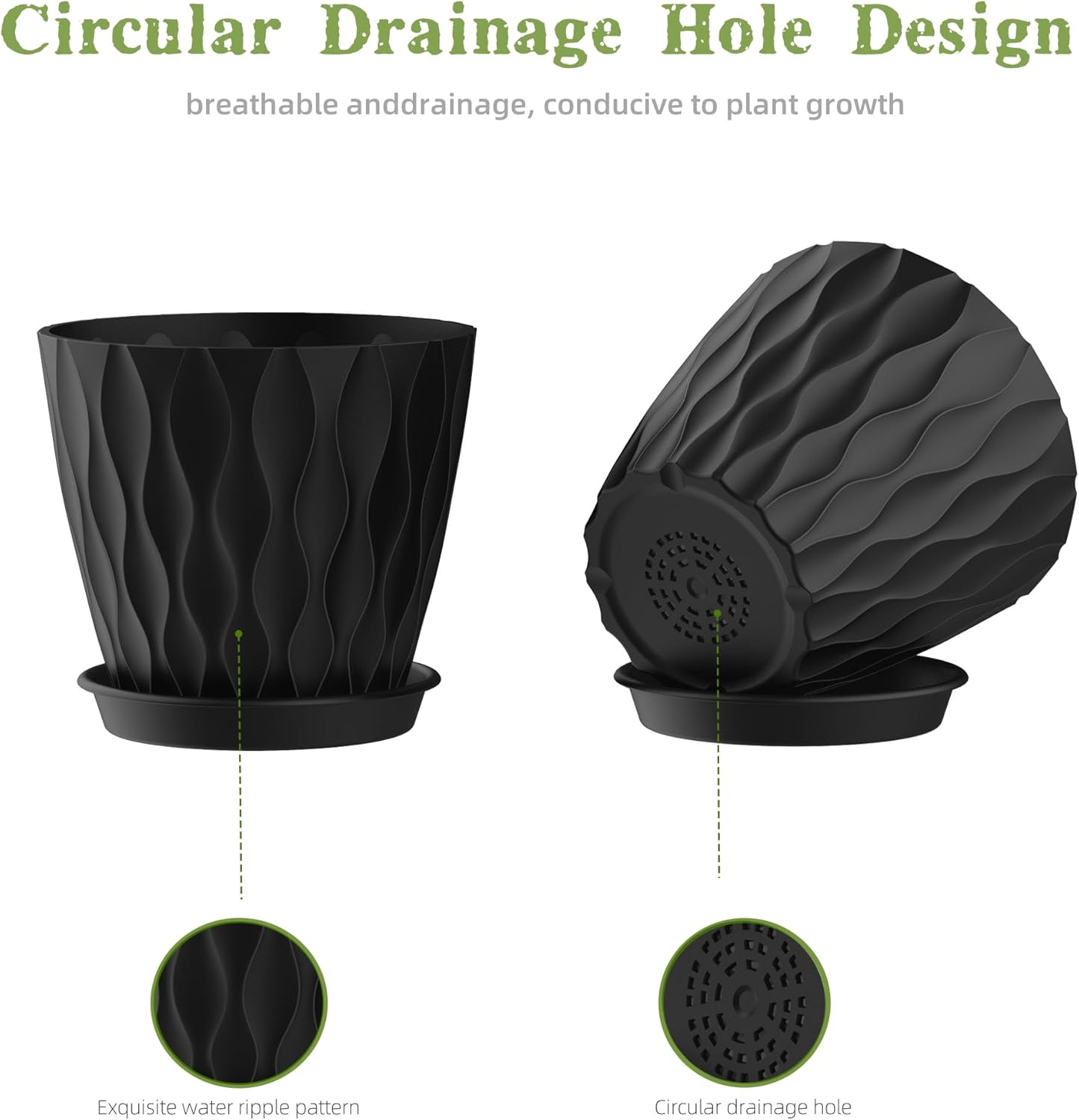4 Inch Plant Pots, 6 Pack Indoor Flower Pots, Planters with Drainage Holes and Trays for Orchids, Violets, Succulents, Herbs, and Other Plants,Corolful