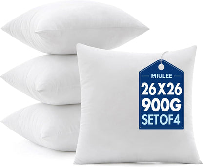 MIULEE Pillows Inserts, Pack of 4 18x18 Inch 100% Virgin Microfiber Filling Throw Pillows for Bed Couch Sofa