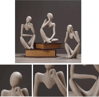 Thinker Statues And Sculptures, Sandstone Resin Thinker Statue Ornaments, Abstract Style Sculptures, Housewarming Gifts, Housewarming Decorations, Living Room Dining Desk Decorations (Right, Small)