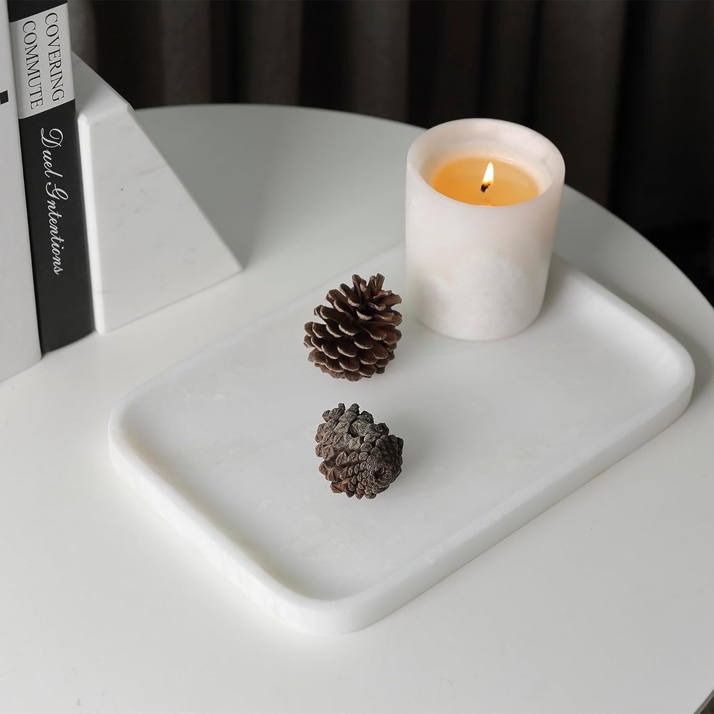 Marble Vanity Tray for Dresser Organizer, Travertine Bathroom Tray Countertop, Beige Decorative Serving Trays, Kitchen Sink Storage, Jewelry & Perfume Holder(Travertino Romano)