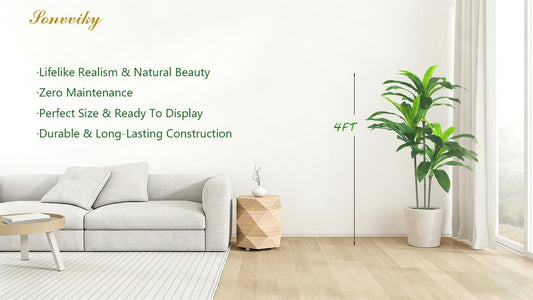Artificial Plants Indoor - 4ft Artificial Dracaena Tree - Fake Tree Realistic Fake Indoor Plant with Zero Maintenance Leaves - Faux Plants Indoor for Home Decor, Large Artificial Plants Indoor