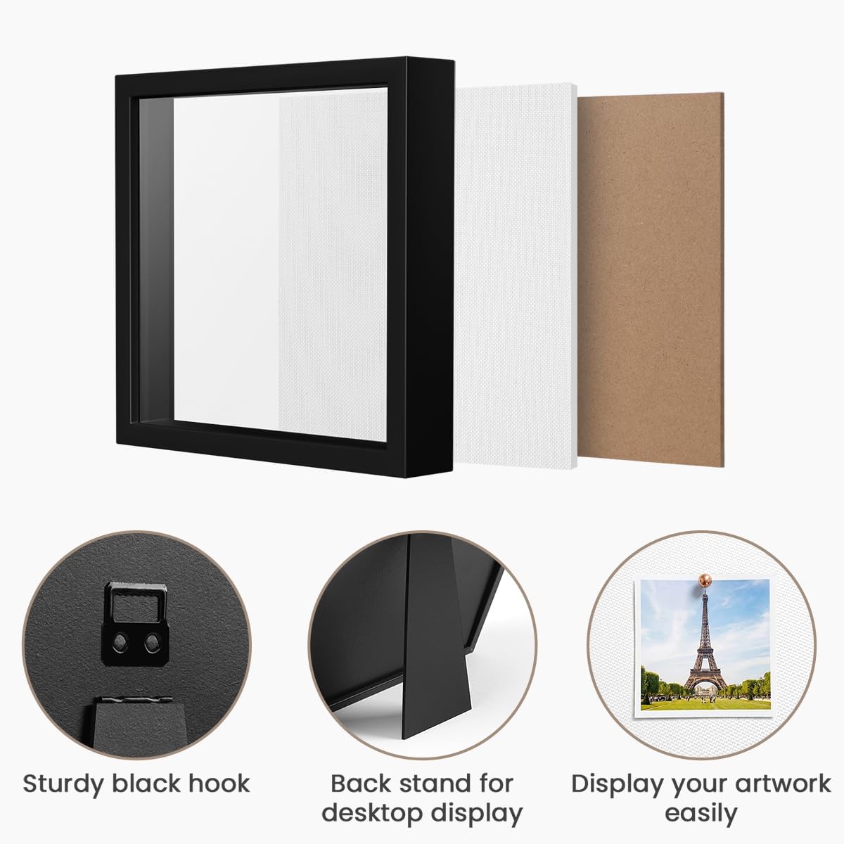 8x10 Shadow Box Frame | Soft Linen Back & Push Pins Included, Polystyrene Glass Memory Display Case for Flowers, Tickets & Cherished 3D Items, Black