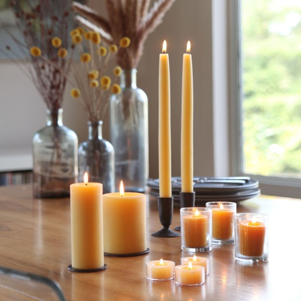 Big Dipper Wax Works Red Hand-Dipped Beeswax Taper Candles – 12” x 7/8”, 2-Pack, 100% Pure Beeswax, Long Burning, Clean, Cotton Wick, Handmade in USA, Home Décor & Wedding Candles