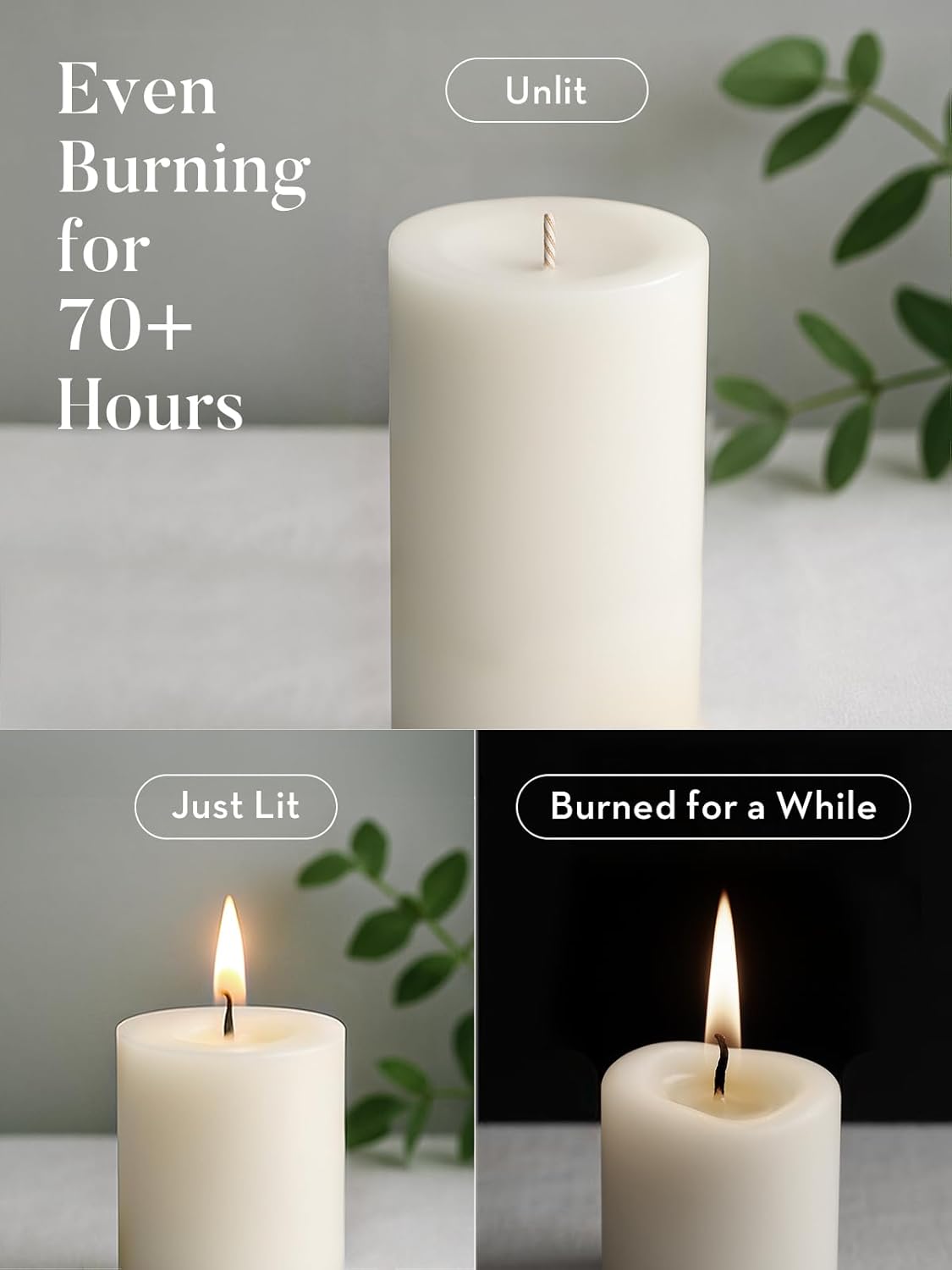 Ashlux 3x4 Inch White Pillar Candles, Set of 3 Wax, 56 Hours Long Burning, Unscented and Dripless Pillar Candles Bulk for Christmas Lights, Wedding, Parties, Spas, Home Decorative