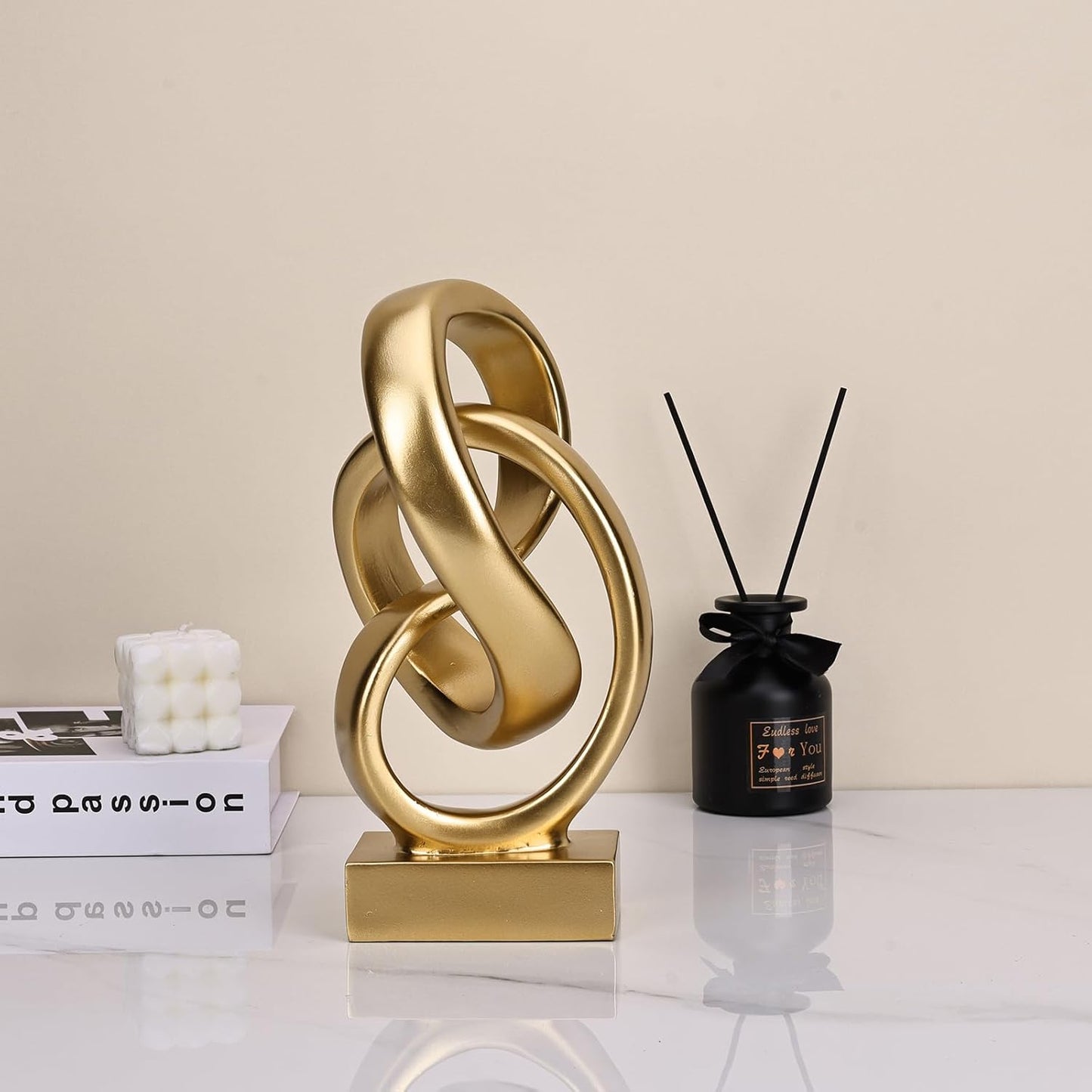 DOVDOV Abstract Black Knot Sculpture, Geometric Decor, Black Decorative Piece for Living Room Coffee Table or Bookshelf Top, Office Coffee Table or Entryway Console Decor.