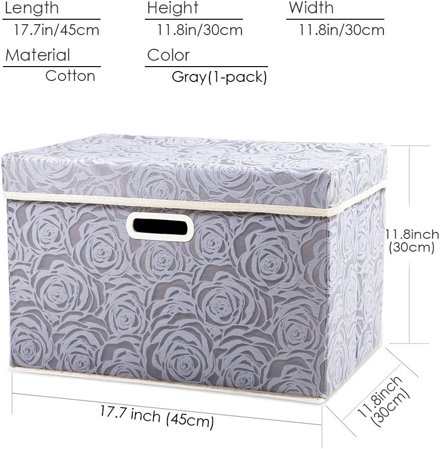 PRANDOM Larger Collapsible Storage Bin with Lid [1-Pack] Fabric Decorative Storage Box Cube Organizer Container Baskes with Handles Divider for Bedroom Closet Living Room Pink 17.7x11.8x11.8 Inch