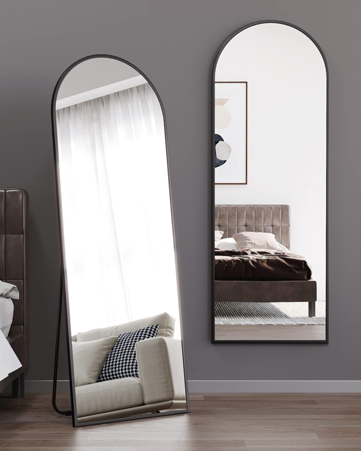 ITSRG Floor Mirror, Full Length Mirror with Stand, Arched Wall Mirror, Gold Floor Mirror Freestanding, Wall Mounted Mirror for Bedroom Living Room, Gold