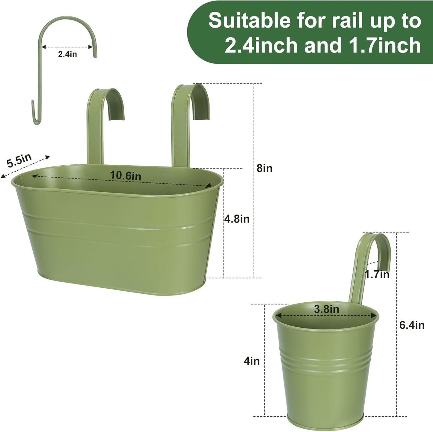 HowRU Metal Iron Flower Pots for Railing Fence Hanging Bucket Pots(5 Pcs) and Hanging Flower Pots Metal Iron Bucket Planter(10 Pcs) (Black)