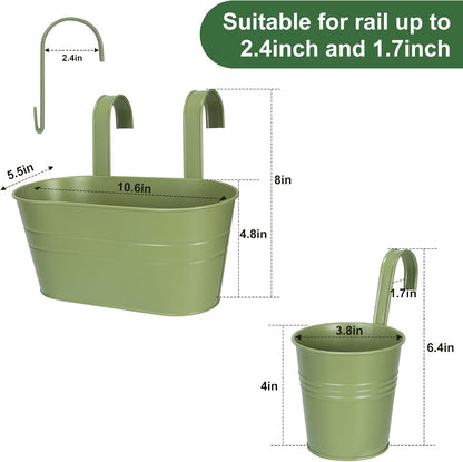 HowRU Metal Iron Flower Pots for Railing Fence Hanging Bucket Pots(5 Pcs) and Hanging Flower Pots Metal Iron Bucket Planter(10 Pcs) (Black)