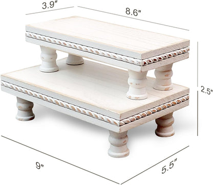 Wood Tray Pedestal Stand, Waterproof Bathroom Counter Organizer, Modern Farmhouse Riser for Soap/Candle/Sponge White Small