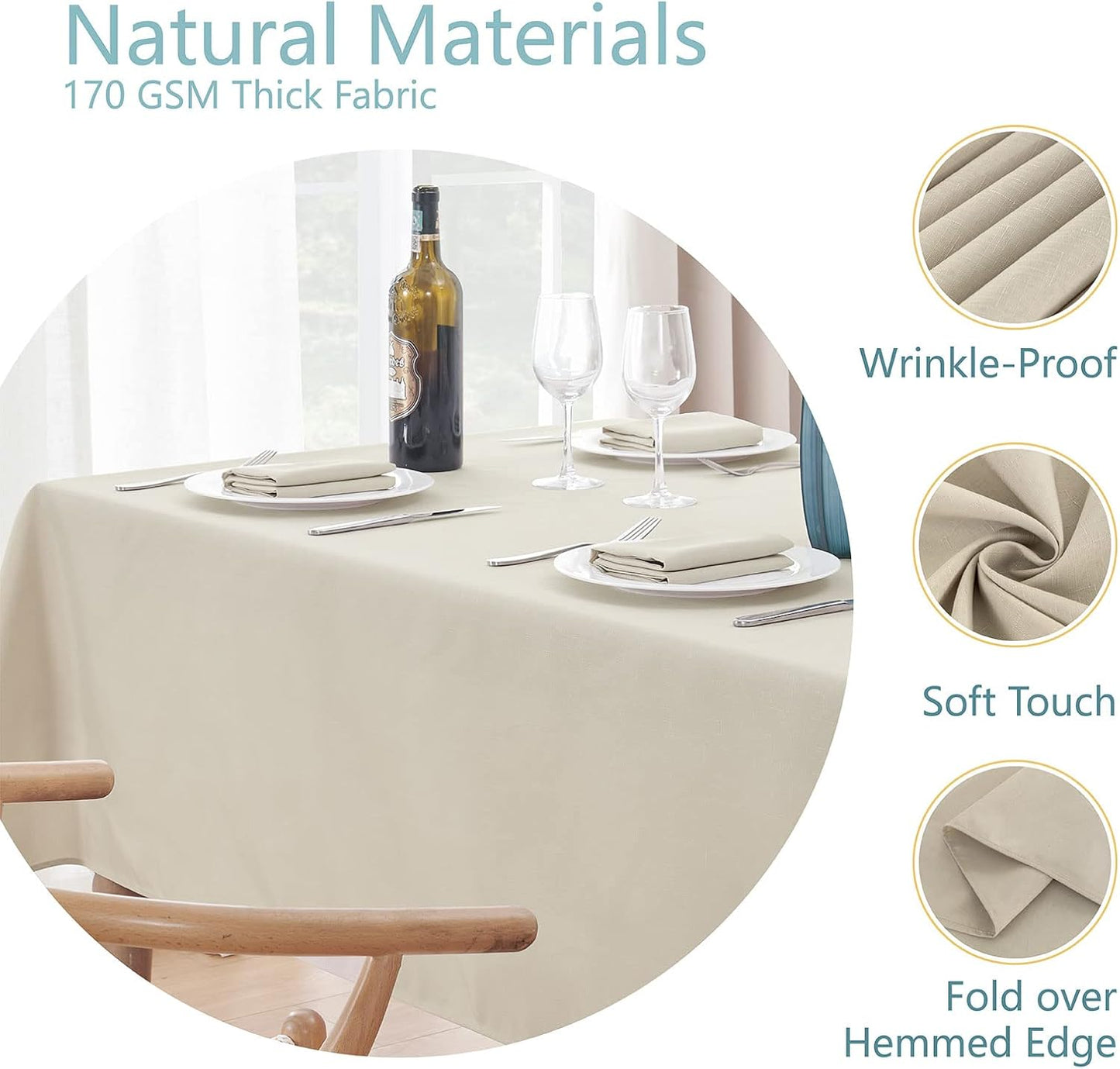 Veblandy Rectangle Tablecloth Waterproof Linen Textured Table Cloth Stain and Wrinkle Resistant Washable, Decorative Fabric Table Cover for Dining, Party and Camping (Sage Green, 52 * 70)