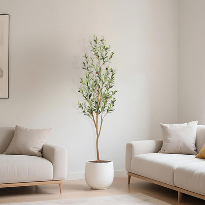 Bellacat Faux Olive Tree 7ft，Olive Trees Artificial Indoor with Natural Wood Trunk and Realistic Leaves and Fruits. 7 Feet(84in) Fake Olive Tree for Home House Office Décor.